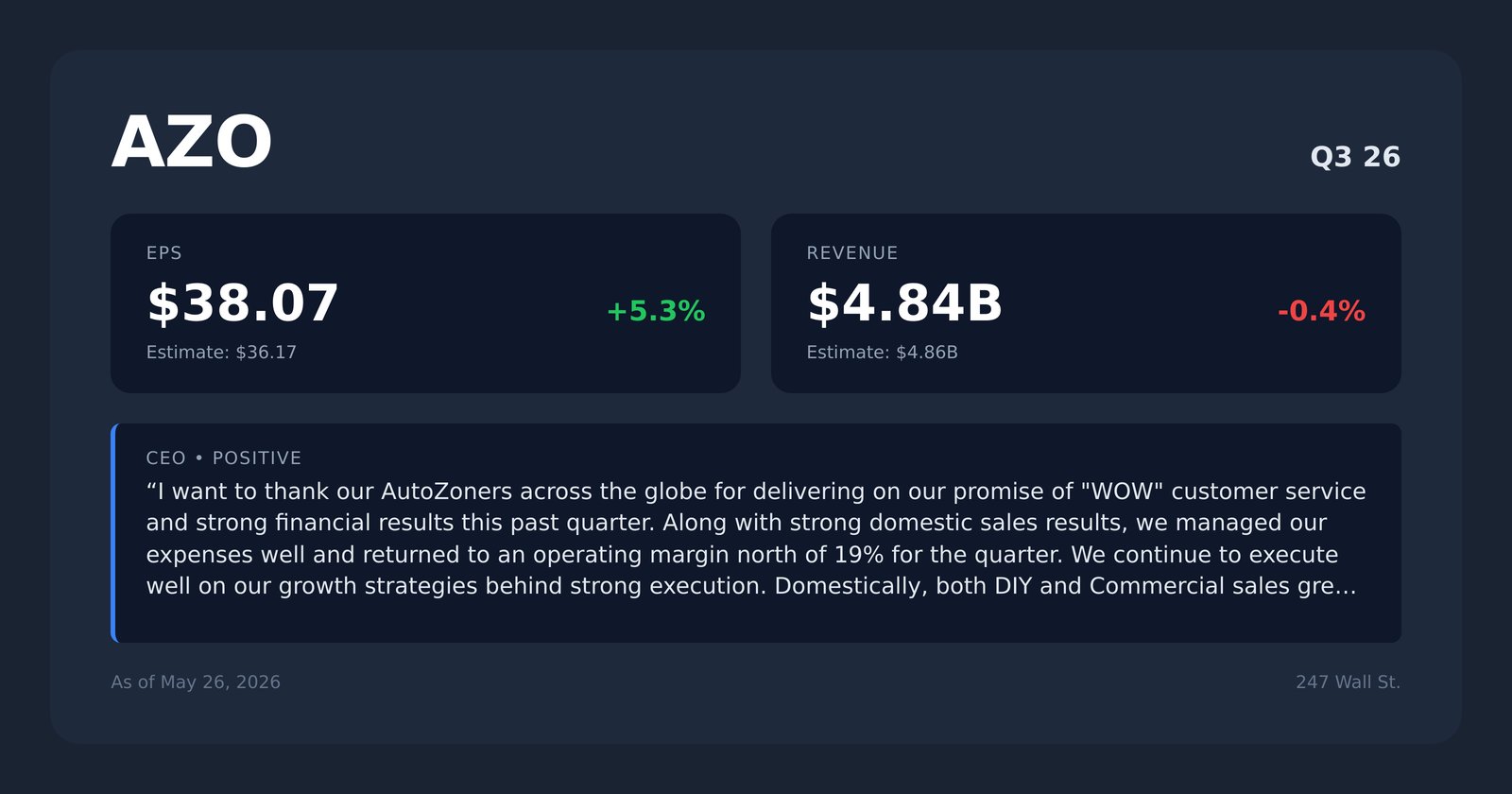 AZO earnings quotes