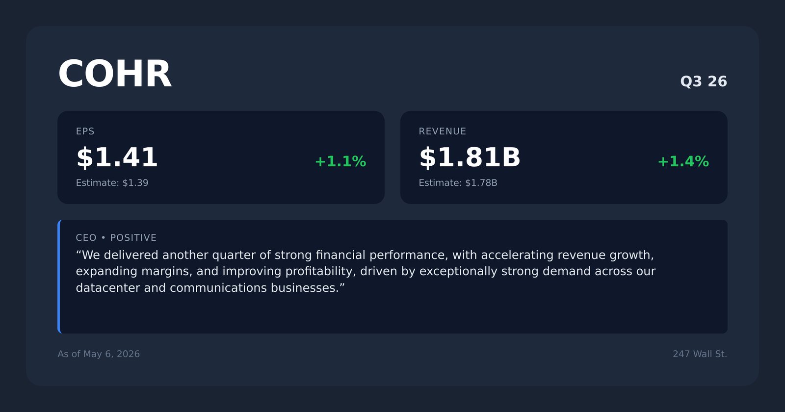 COHR earnings quotes