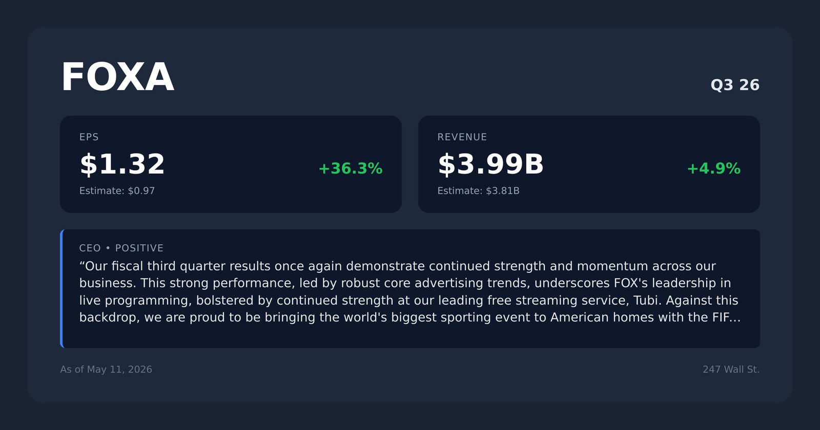 FOXA earnings quotes