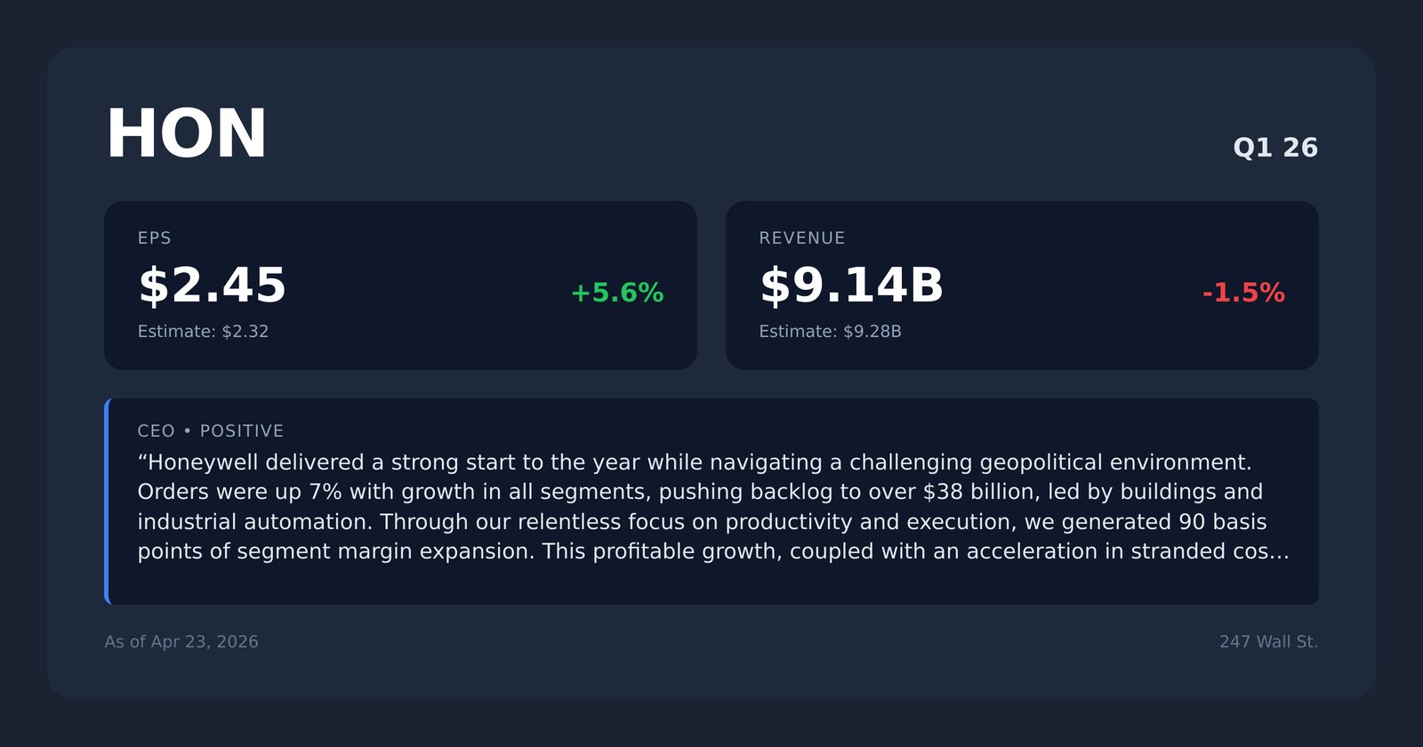 HON earnings quotes