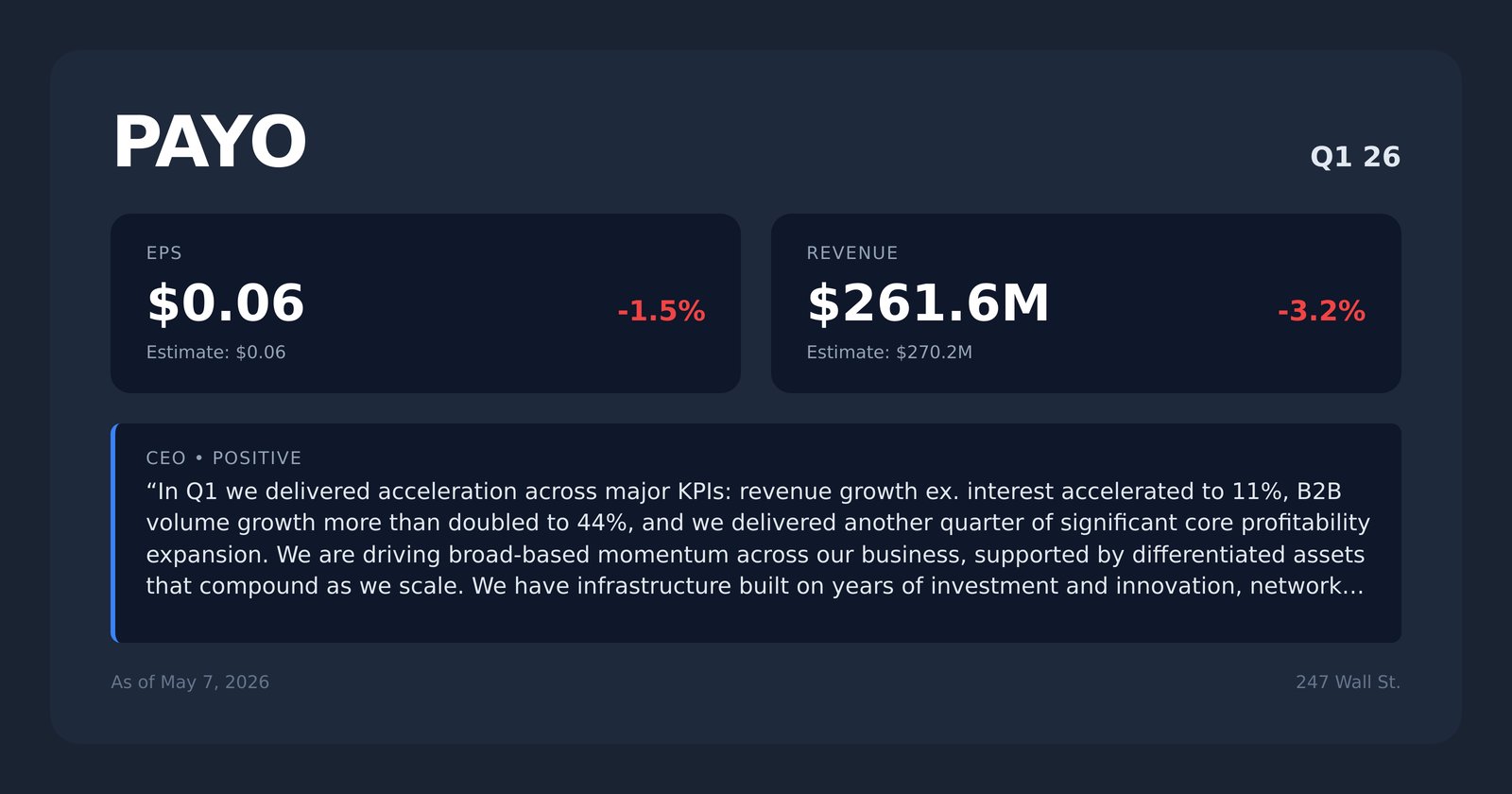 PAYO earnings quotes