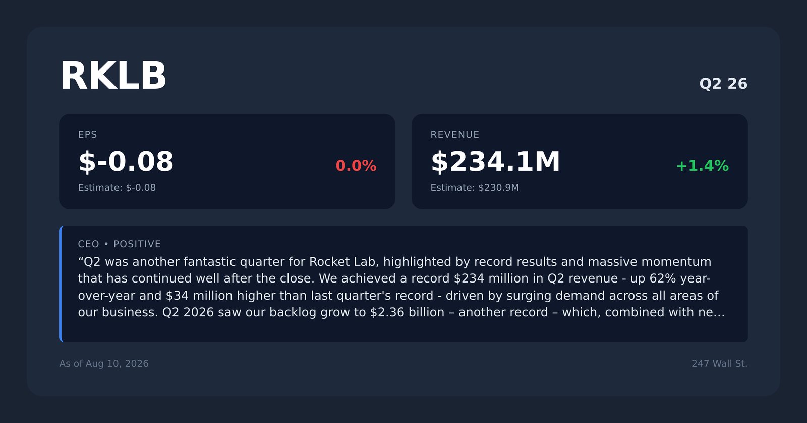 RKLB earnings quotes