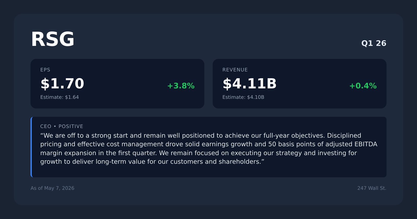 RSG earnings quotes