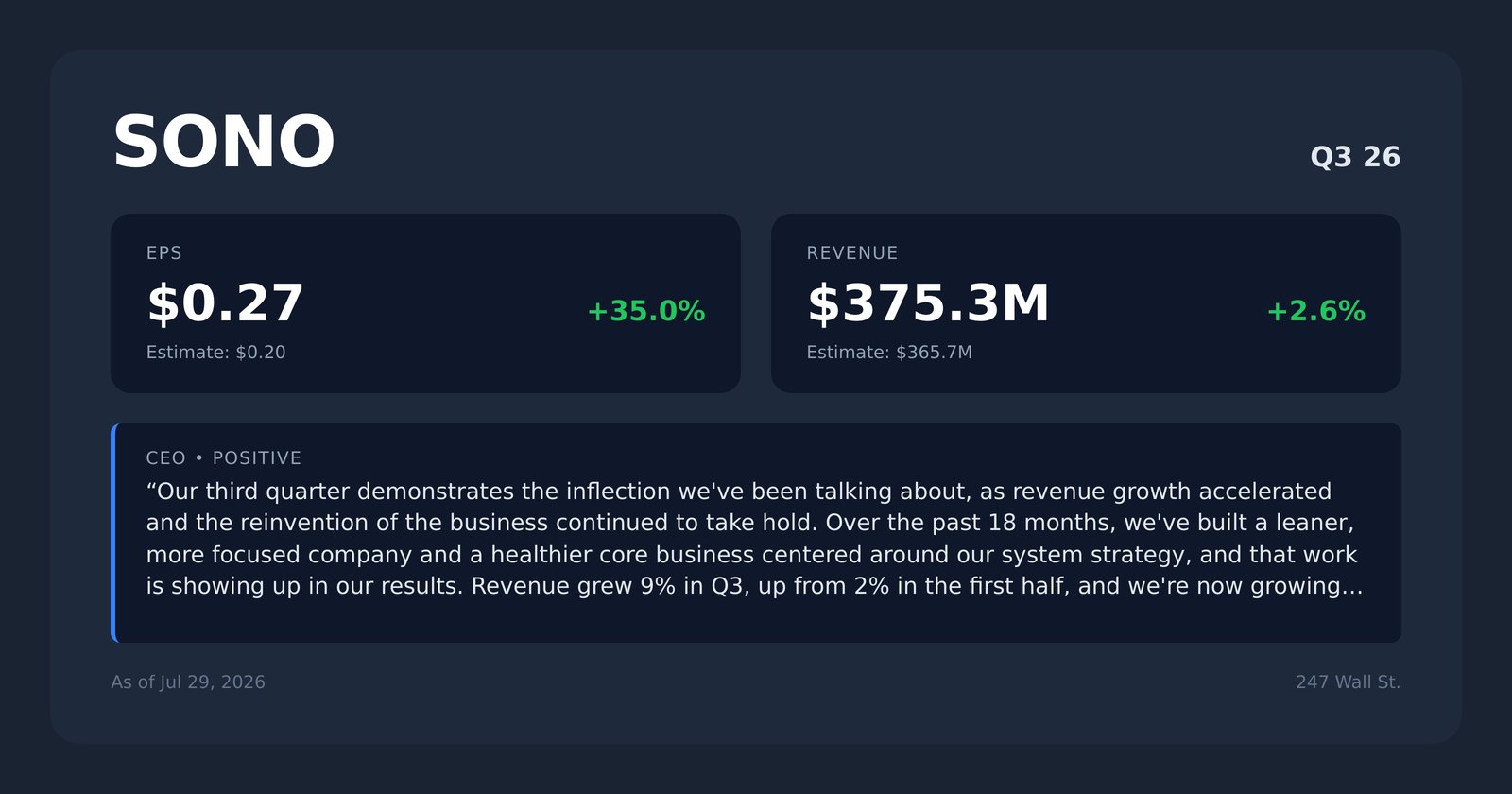 SONO earnings quotes