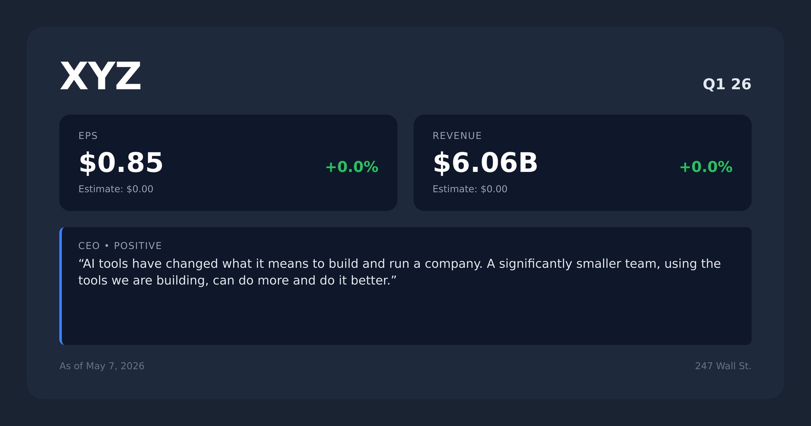 XYZ earnings quotes