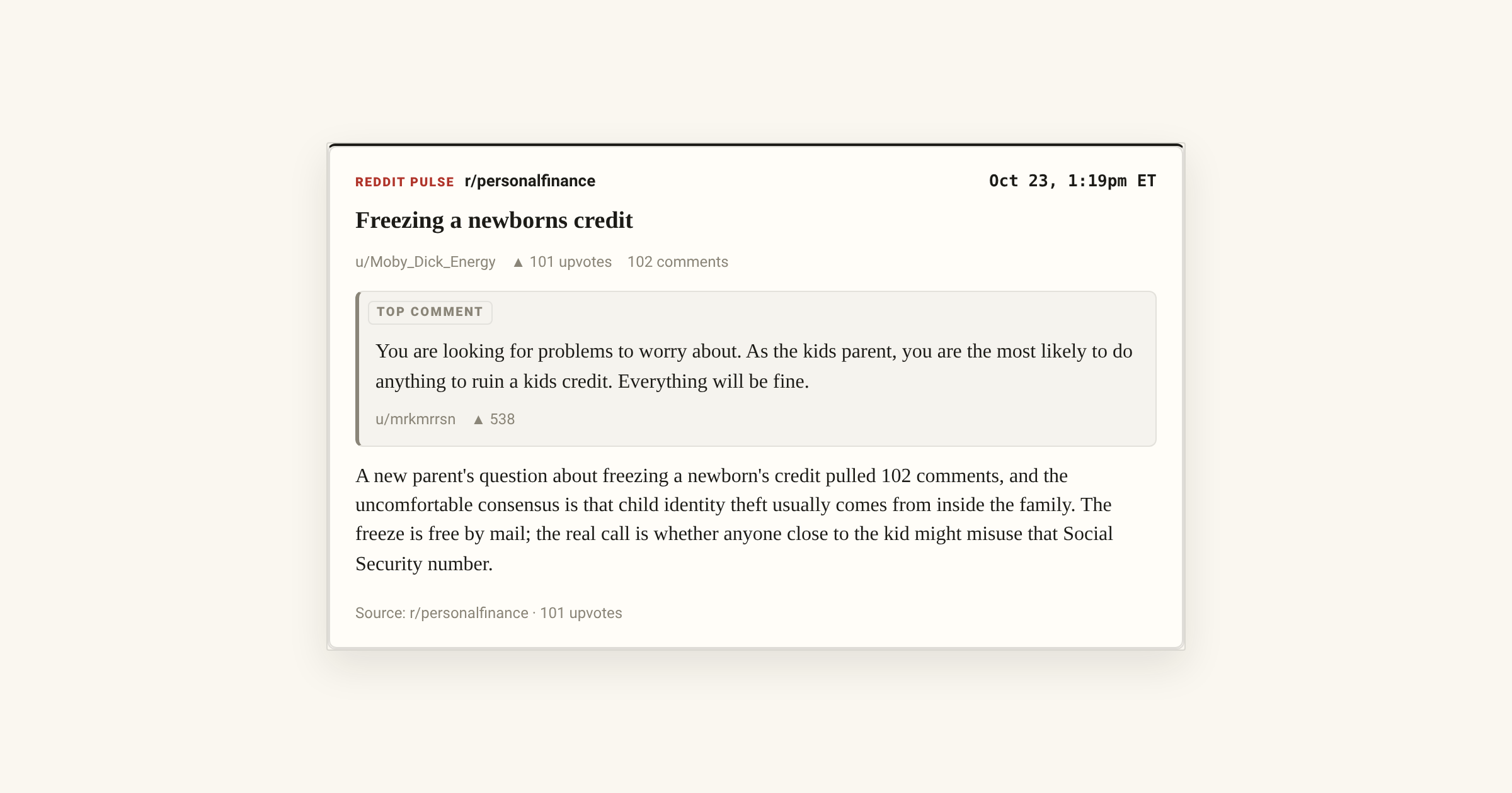 Reddit Credit Should you freeze your newborn's credit? Reddit weighs the real risk ...