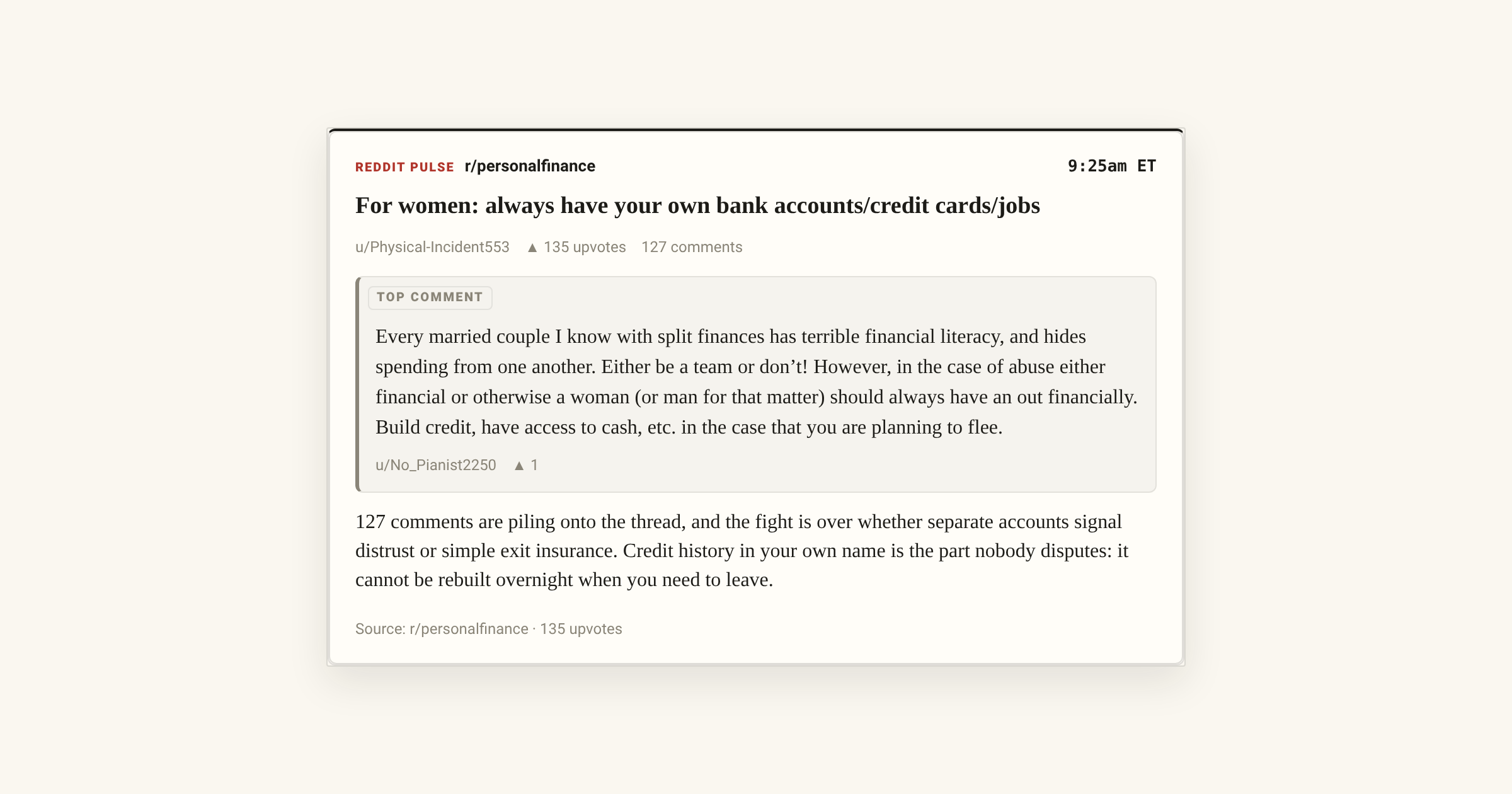 Keep Financial Card Why r/personalfinance says women must keep separate accounts | 24/7 ...