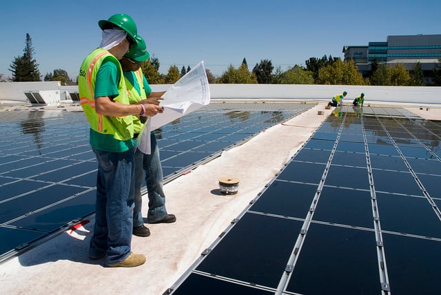 Solar panel installation on roof of Wallmart