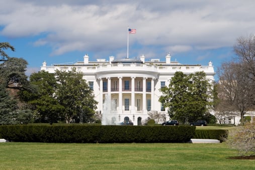 White House South Lawn, Blue Sky, Washington, DC, USA