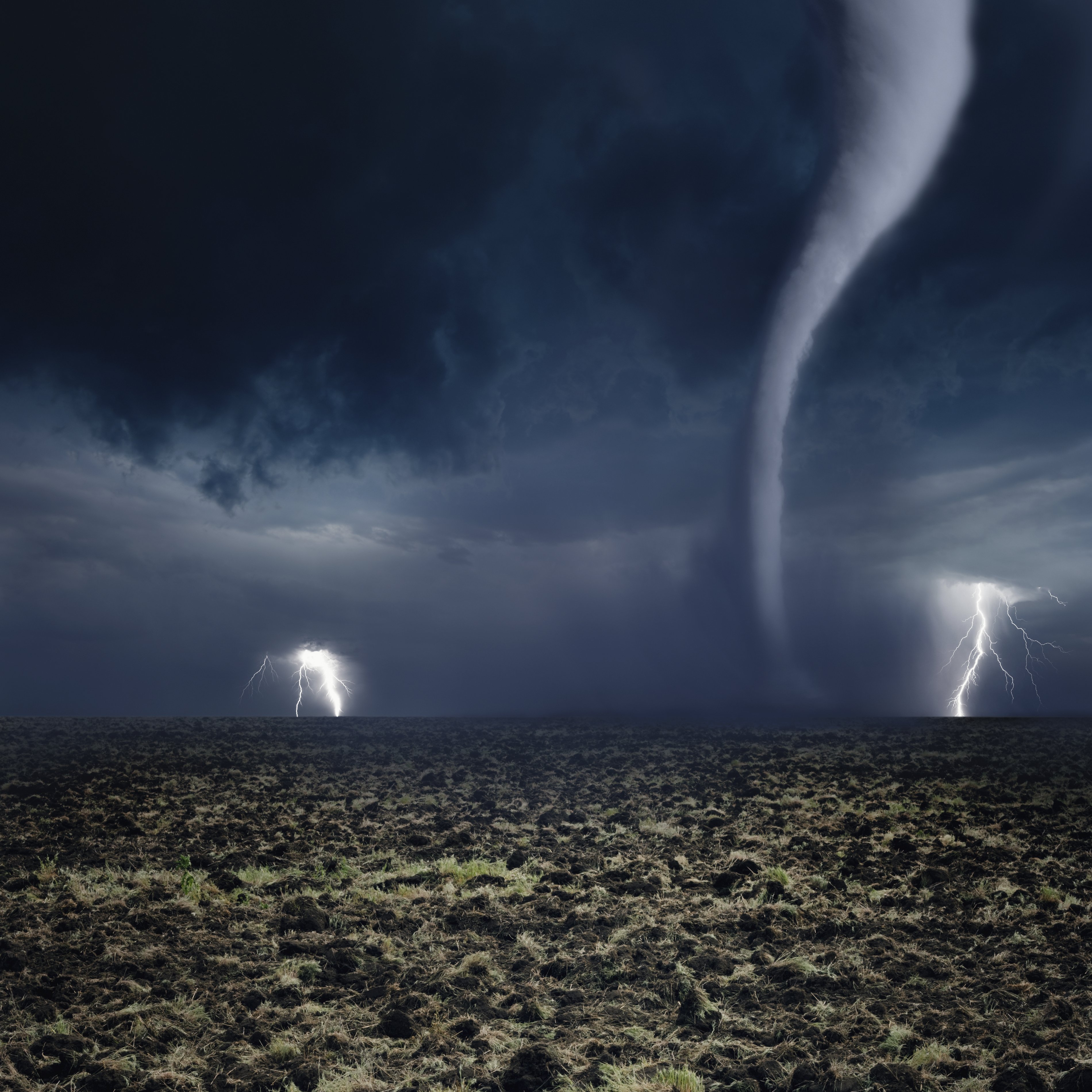 Tornado, lightning, farmland