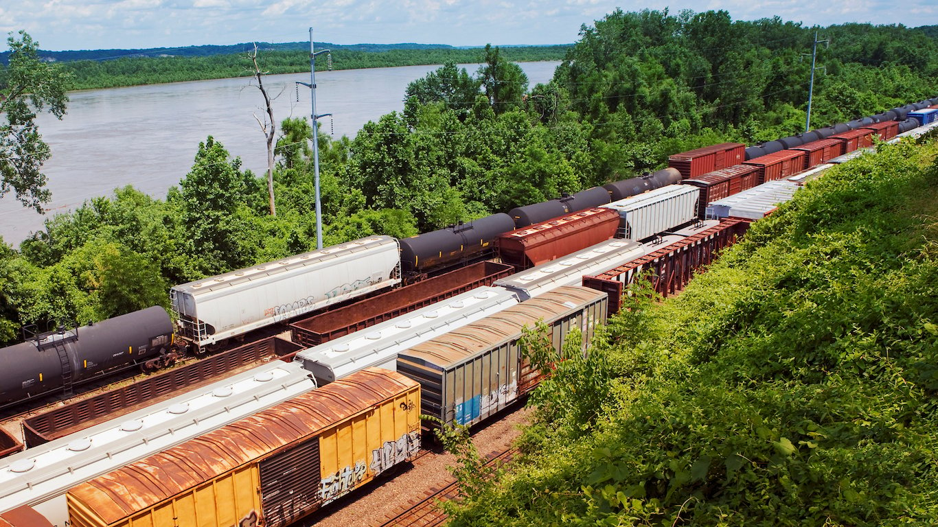 Kansas, USA, freight trains, elevated view
