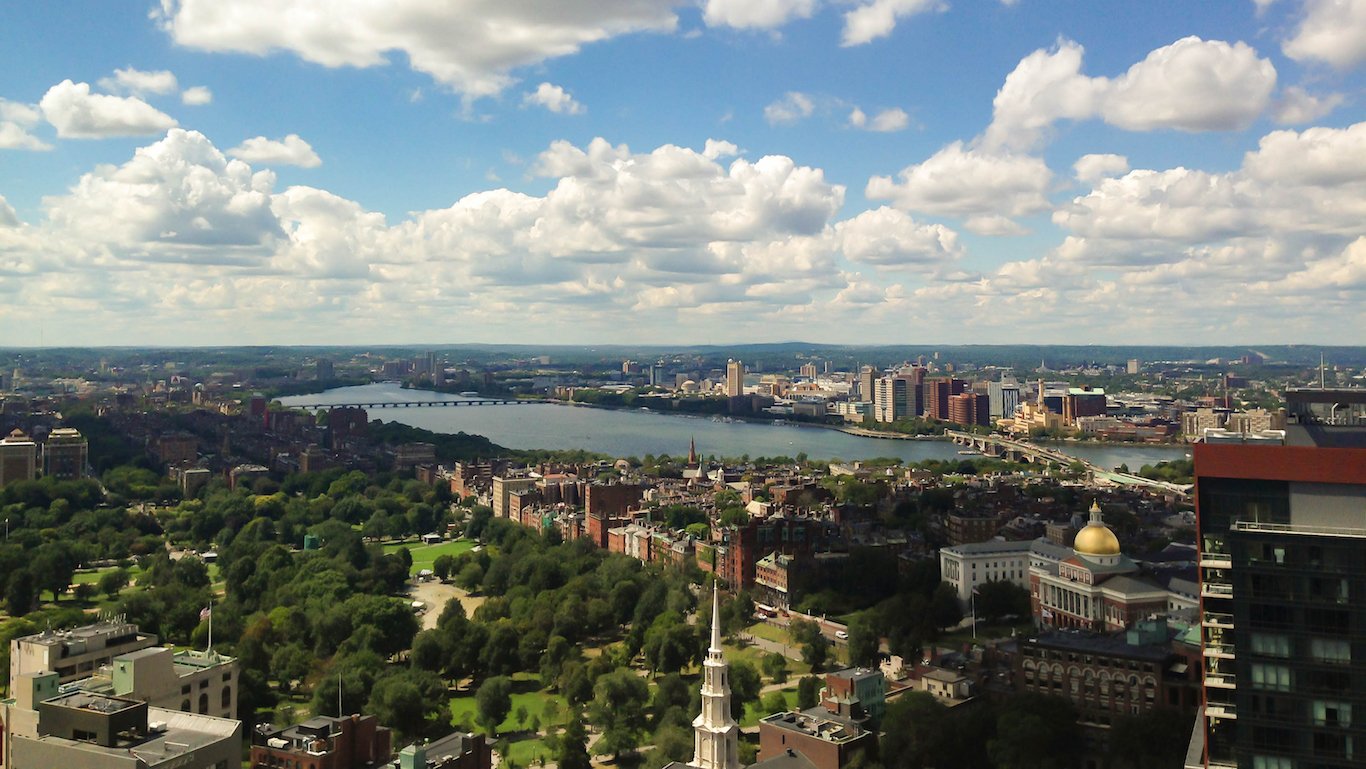 Boston, Cambridge Skyline, Aerial view, Charles River and Beacon Hill