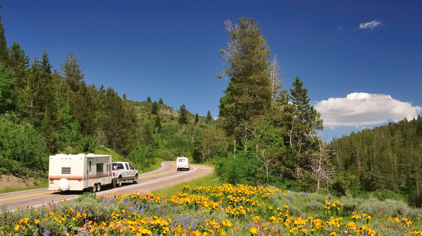 recreational vehicles on scenic mountain road