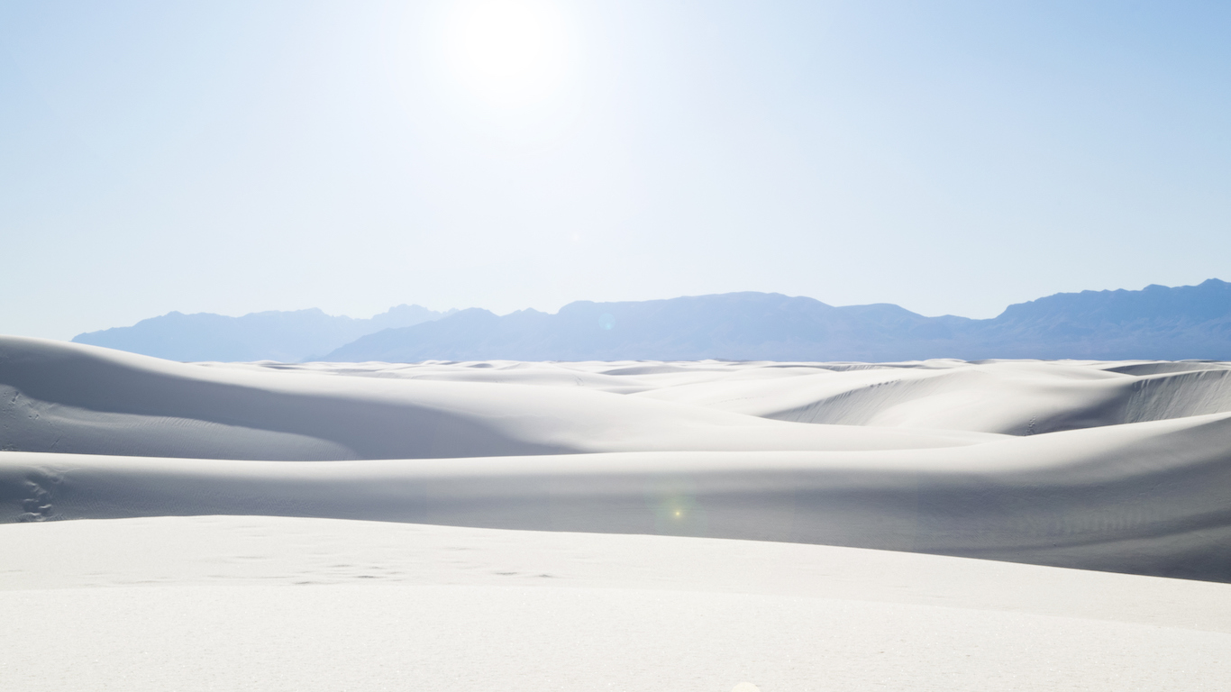 White Sands National Monument bright sun flare