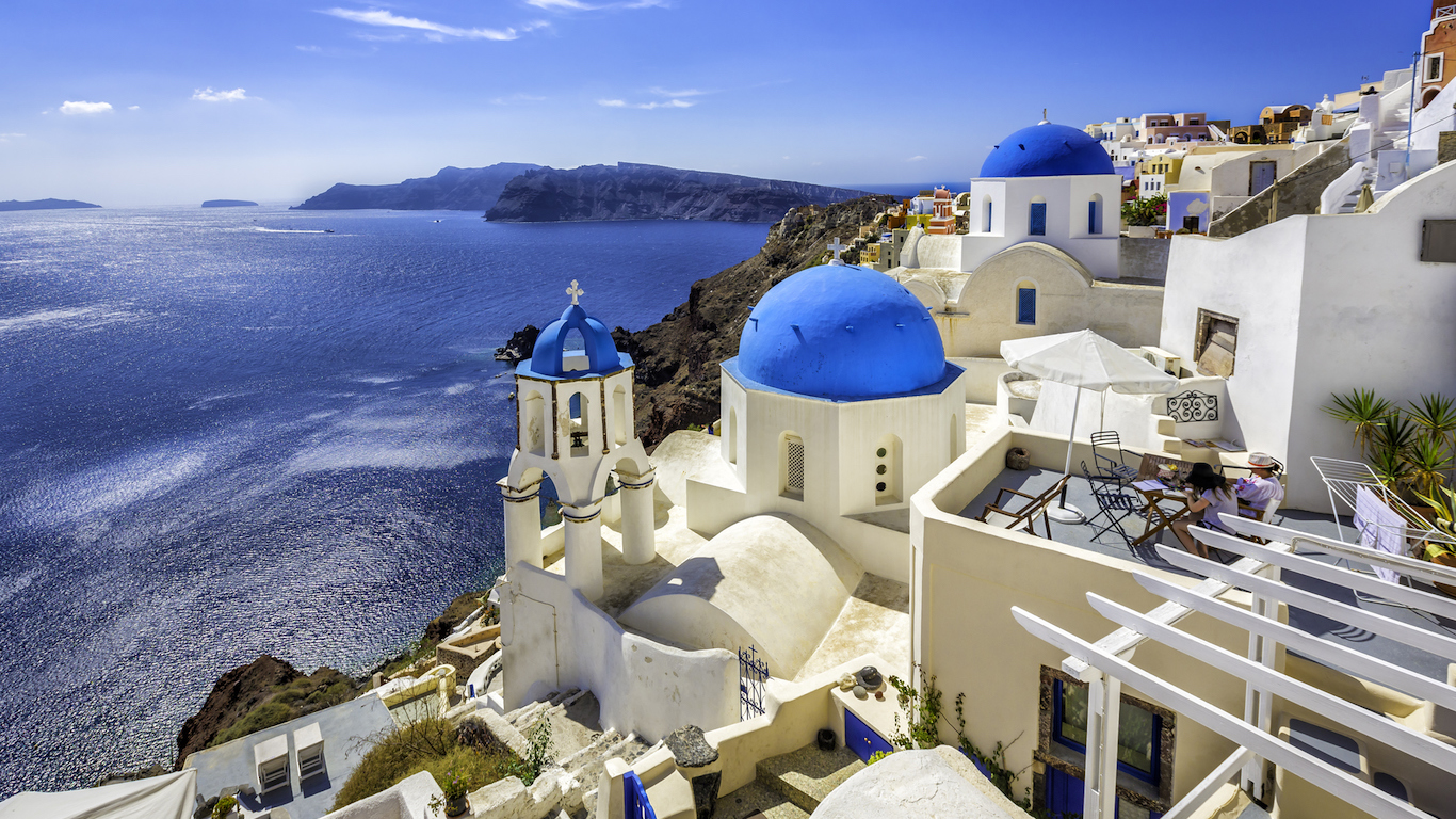 Santorini blue dome churches, Greece