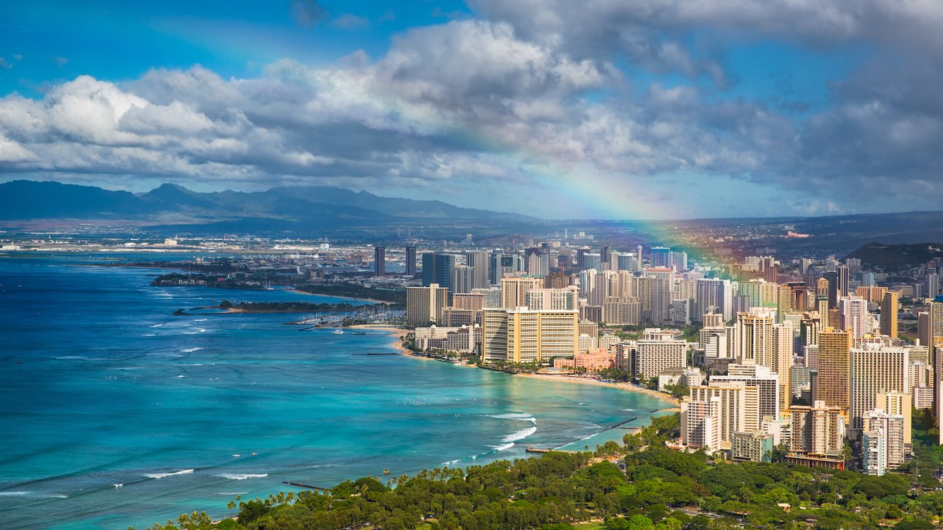 Rainbow over Urban Honolulu, Hawaii
