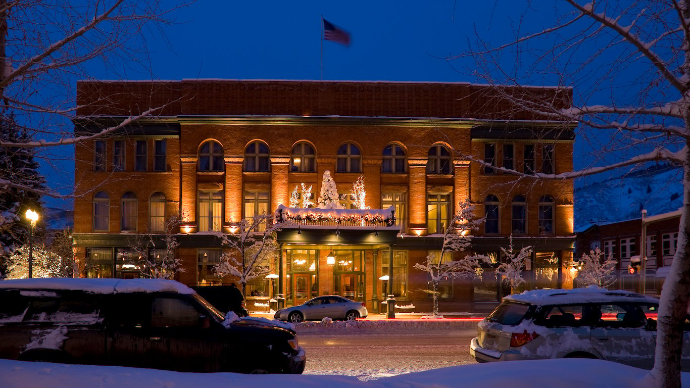 Aspen, Pitkin County, Colorado Downtown Scene after Fresh Snow in Winter