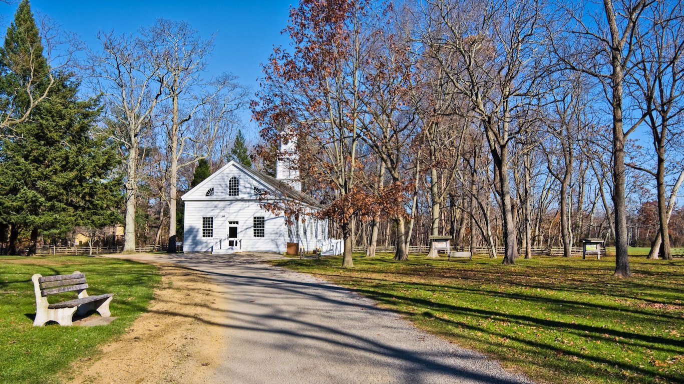 An old, restored chapel in Allaire Village, New Jersey. Allaire village was a bog iron industry town in New Jersey during the early 19th century. The chapel also served as a school.