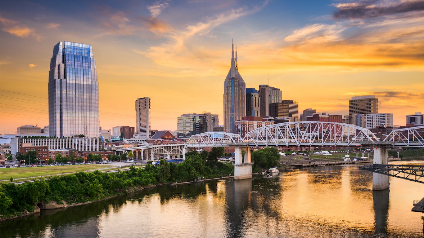 Skyline of downtown Nashville, Tennessee, USA.