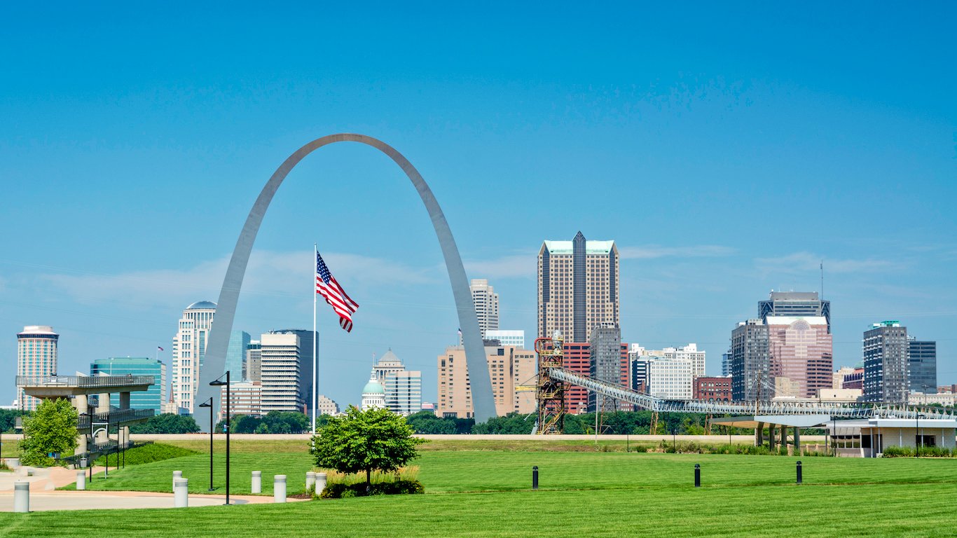American flag flies over St. Louis, Missouri