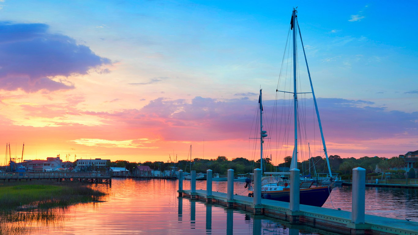 Sunrise Over A Docked Sailboat In Charleston South Carolina