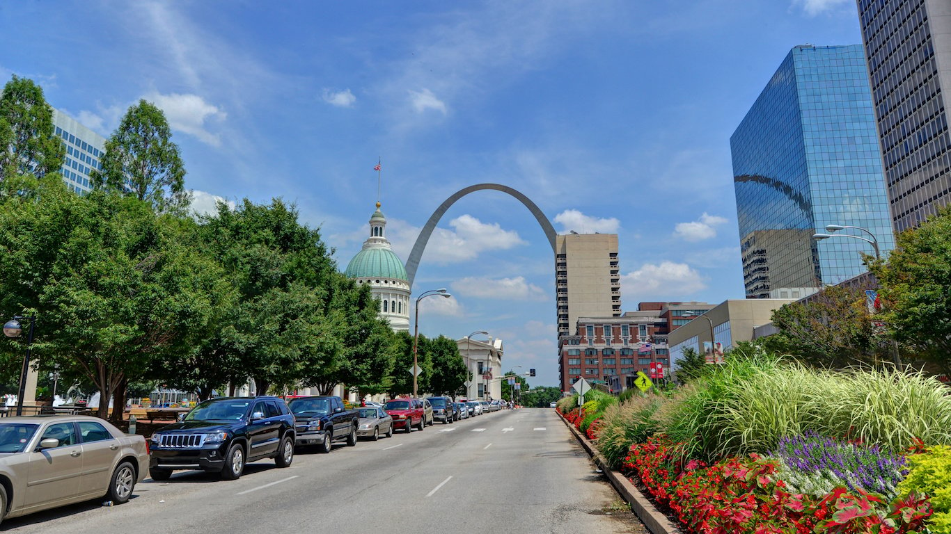 Downtown St. Louis, Missouri with the Gateway Arch.