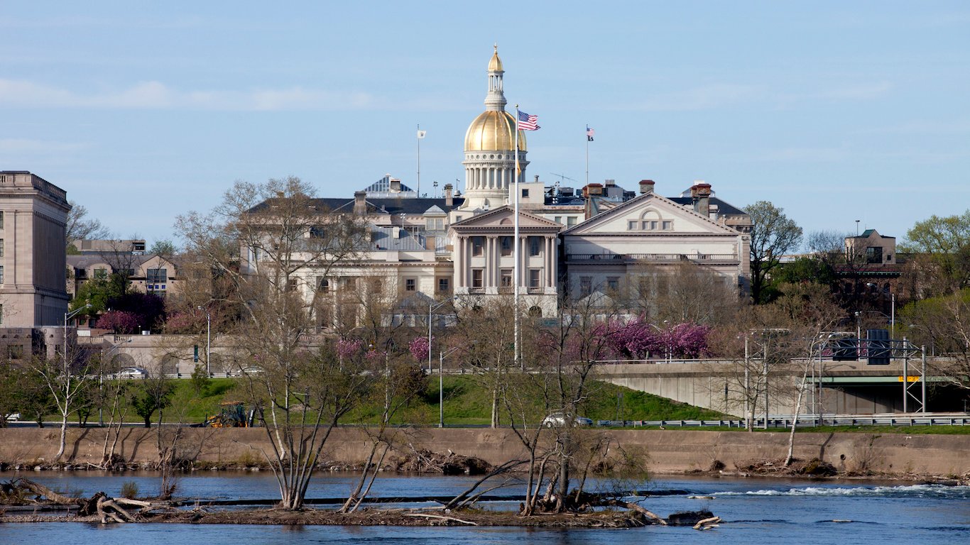 New Jersey State Capitol Building in Trenton on the Delaware River dearing a beautiful spring day