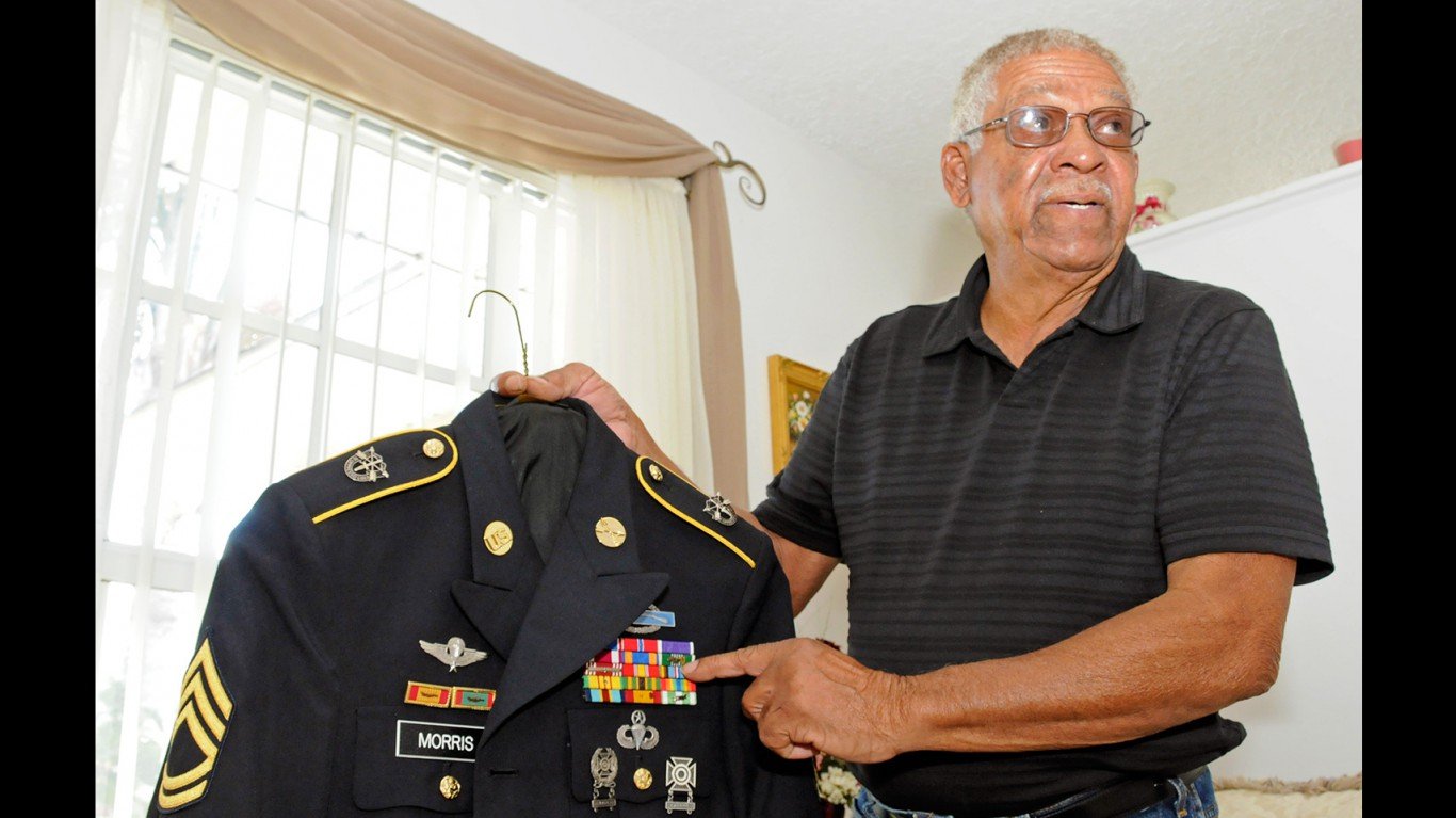 Sgt. 1st Class Melvin Morris explains the awards on his uniform by US Army Africa