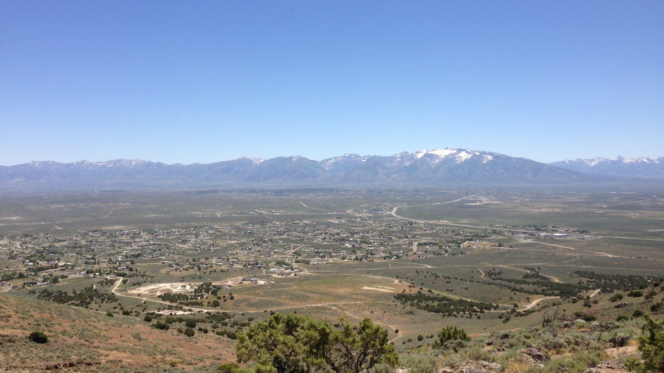 View of Spring Creek from "E" Mountain, with the Ruby Mountains in the background by Famartin
