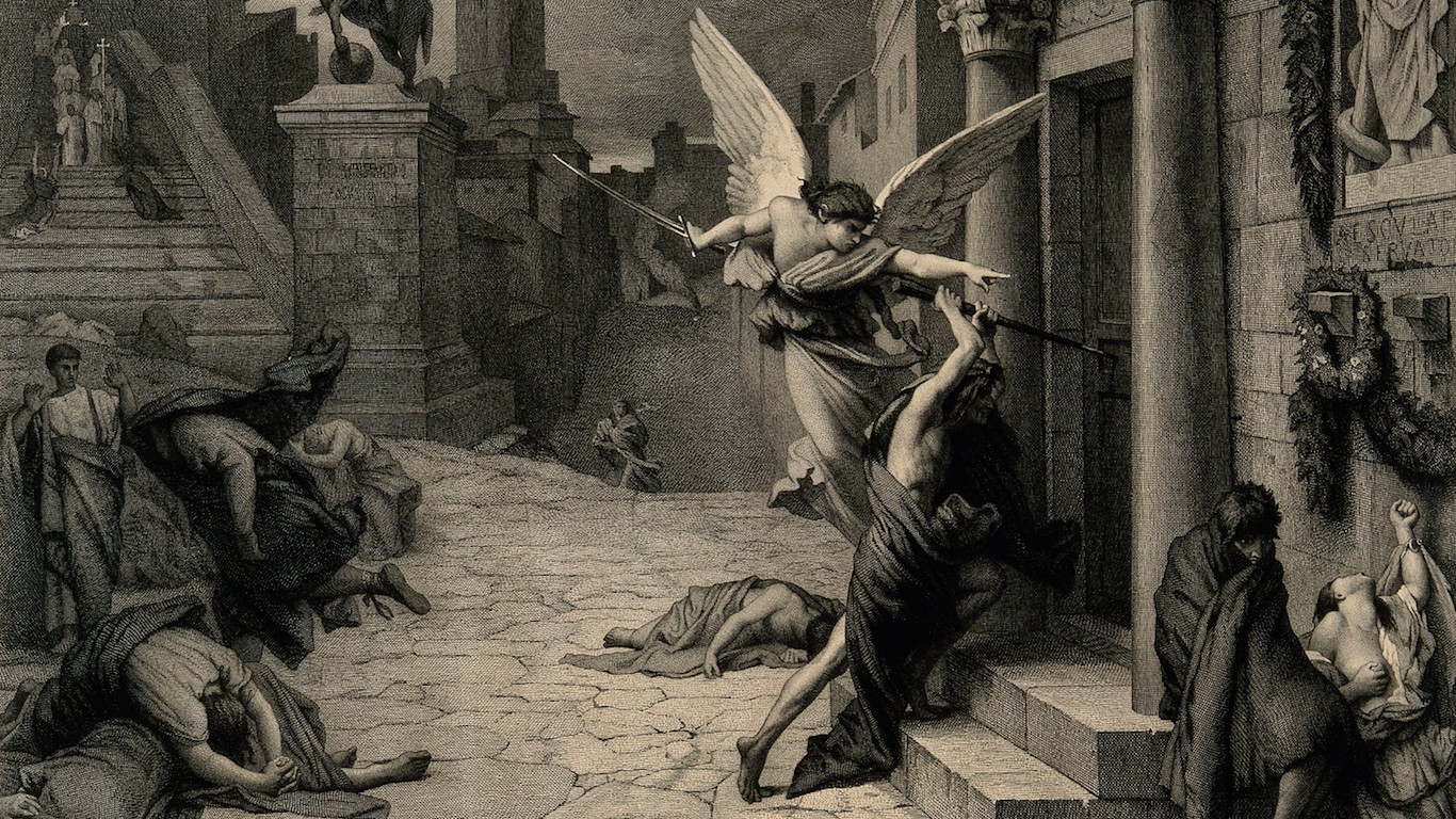 The angel of death striking a door during the plague of Rome Wellcome V0010664 by Welcome Images