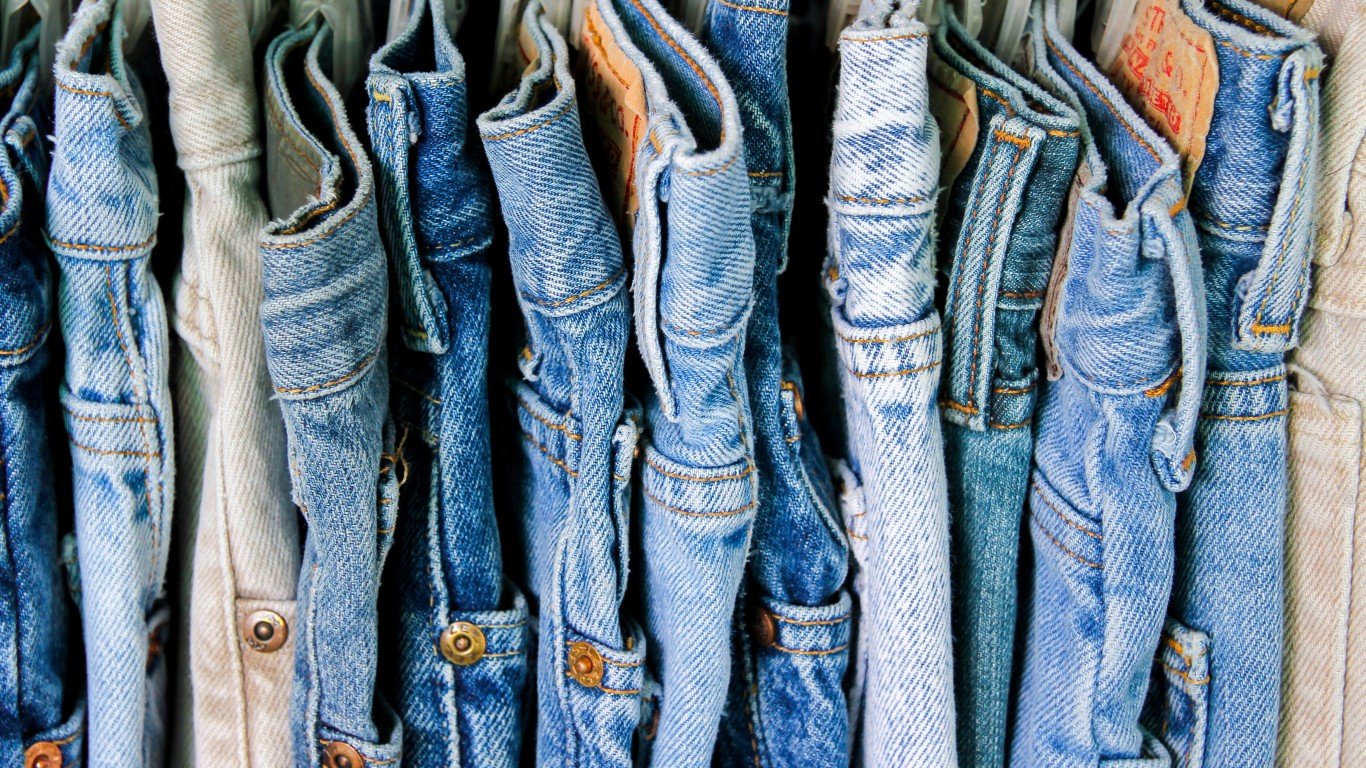 A rack of denim jeans