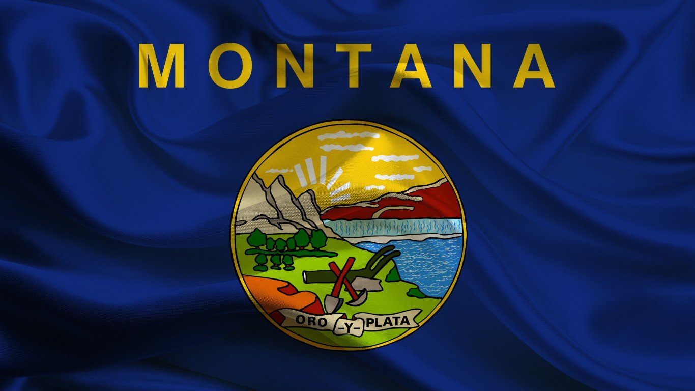 Montana State Flag, three dimensional render, satin texture. US State Flag, USA