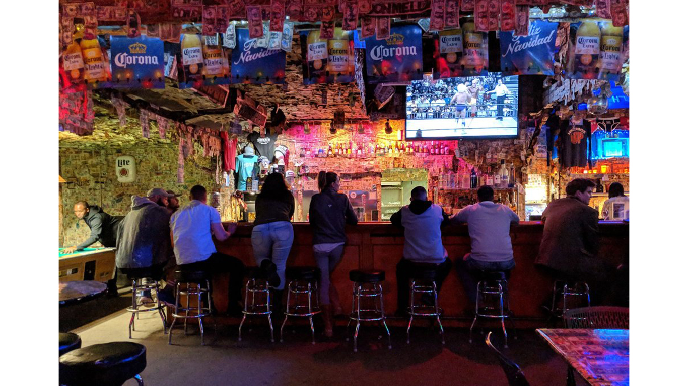 Bras hanging from the ceiling of a New Orleans, Louisiana bar.