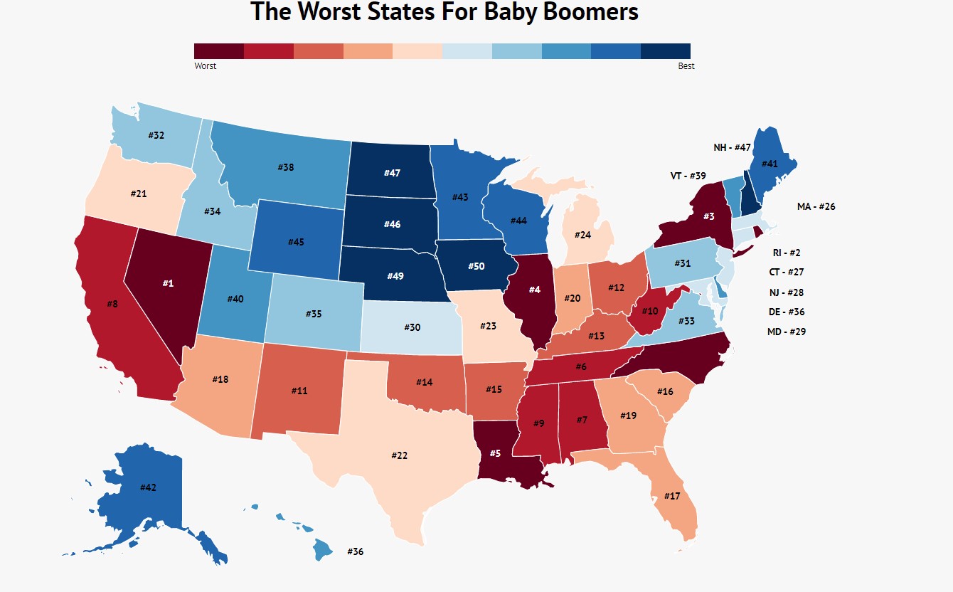 The 10 Worst States For Boomers To Live In - 24/7 Wall St.