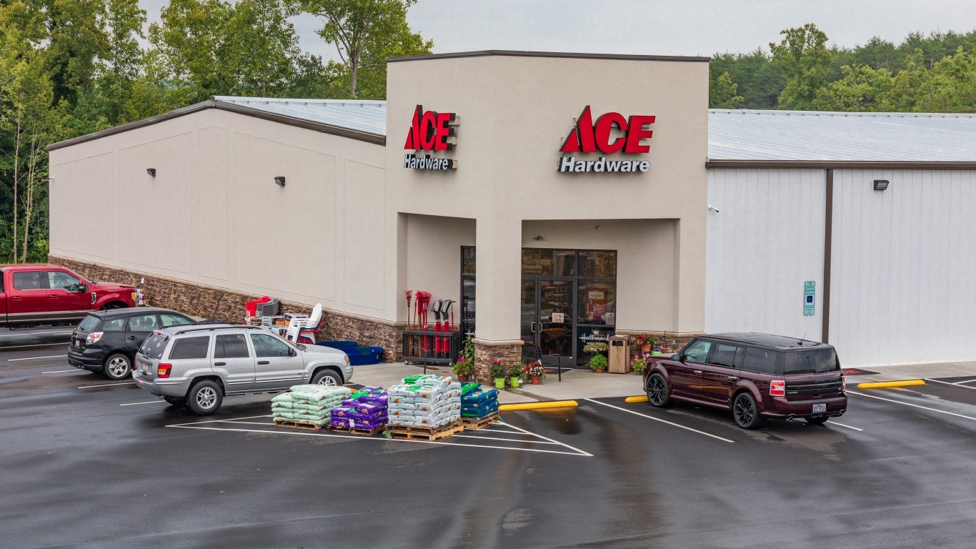 Bethlehem, NC, USA-June 5, 2019: A local Ace Hardware, a branch of an American hardware retailers' cooperative, the world's largest, and based in Oak Brook, ILL.