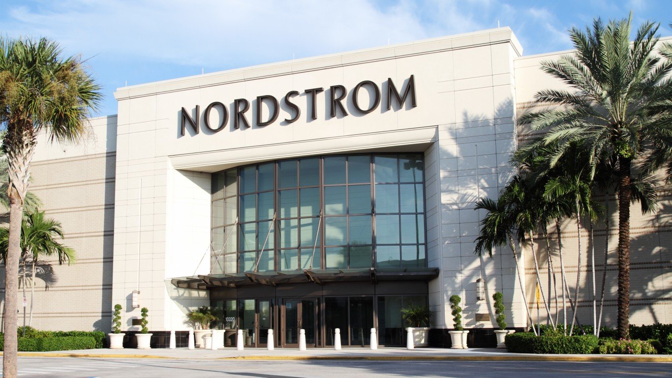 West Palm Beach, Florida, USA - September 7, 2011: This image shows a Nordstrom retail store at a suburban shopping mall. Nordstrom offers apparel, shoes, jewelry, cosmetics and accessories for women, men and kids. They carry most of the popular designer brands.