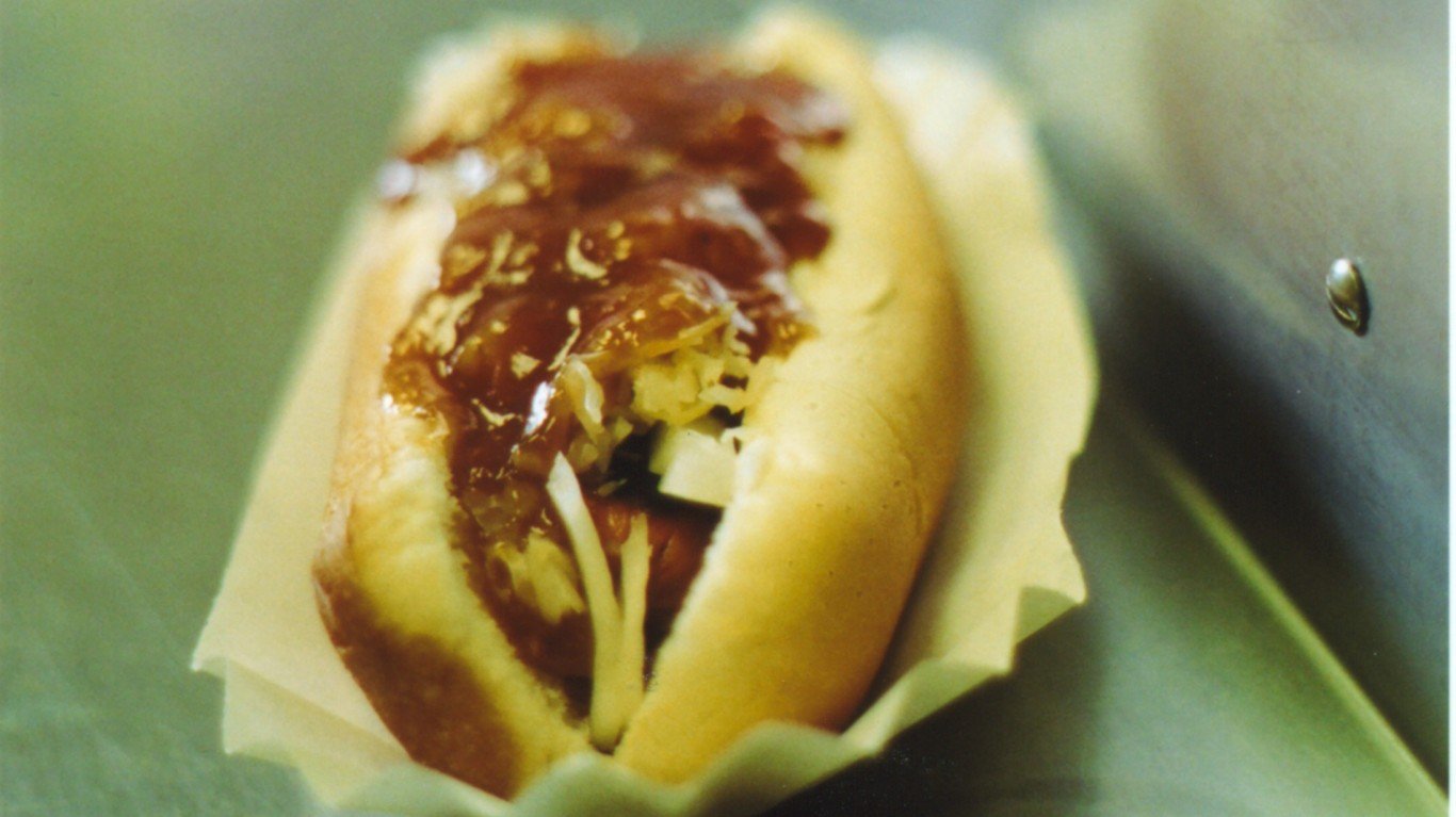 hot dog on counter, close-up by Southern Foodways Alliance