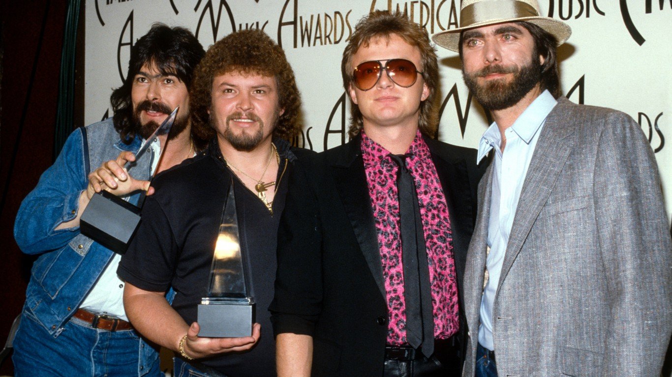 Randy Owen, Jeff Cook, Mark Herndon, Teddy Gentry of Alabama attend the American Music Awards circa 1985.