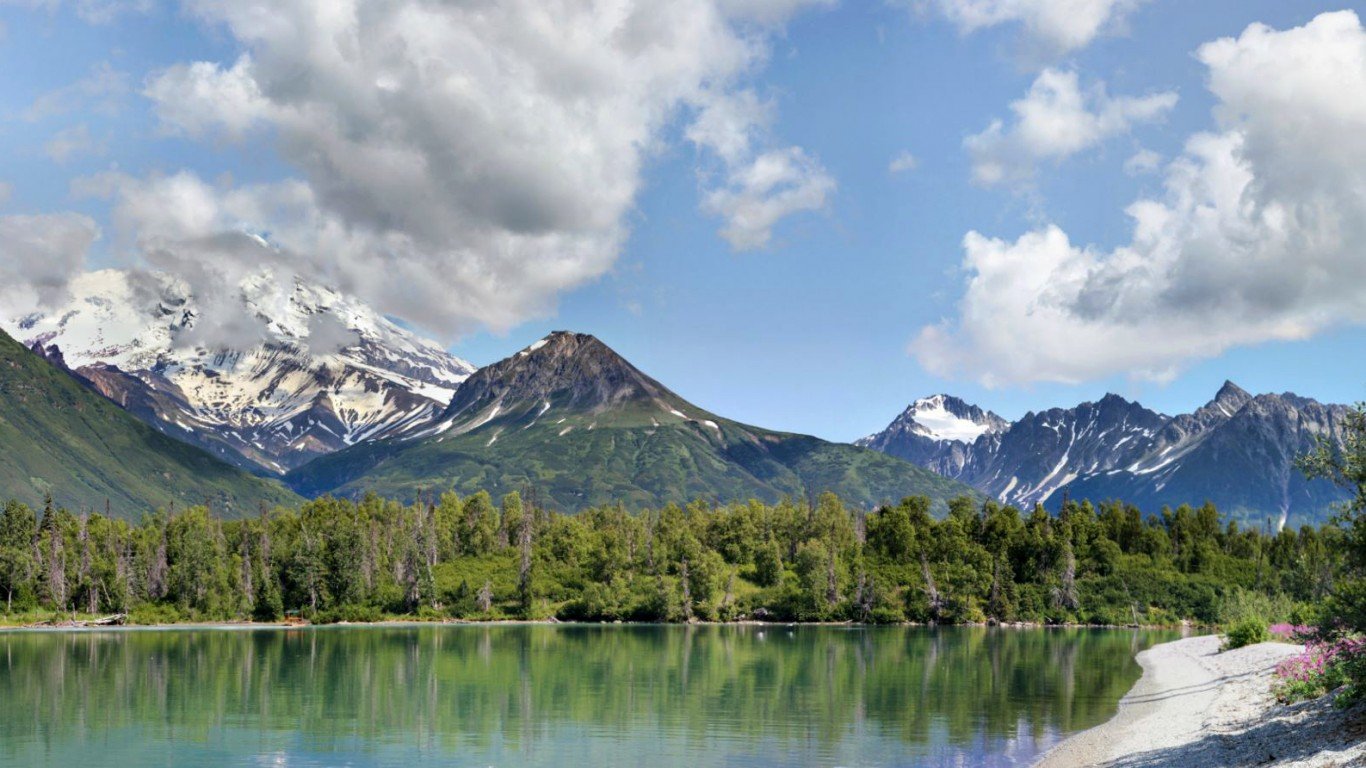 Redoubt Volcano at Crescent Lake by Lake Clark National Park & Preserve
