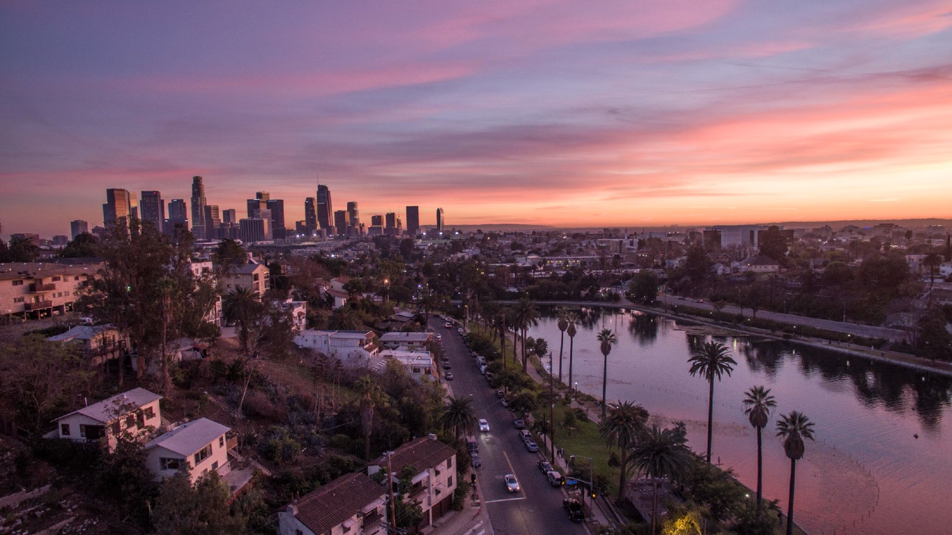 20190616154621!Echo Park Lake with Downtown Los Angeles Skyline by Adoramassey