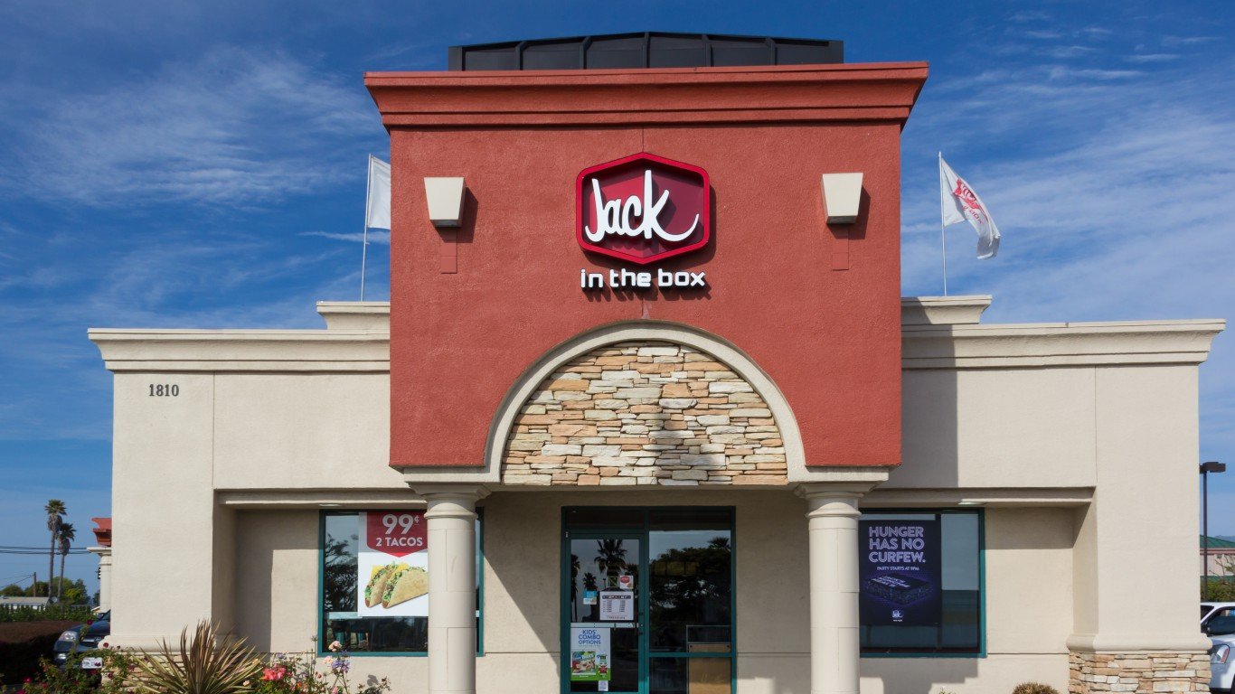 Salinas, United States - April 8, 2014: Jack in the Box Restaurant exterior. Jack in the Box is an American fast-food restaurant chain with  2,200 locations, primarily serving the West Coast of the United States.