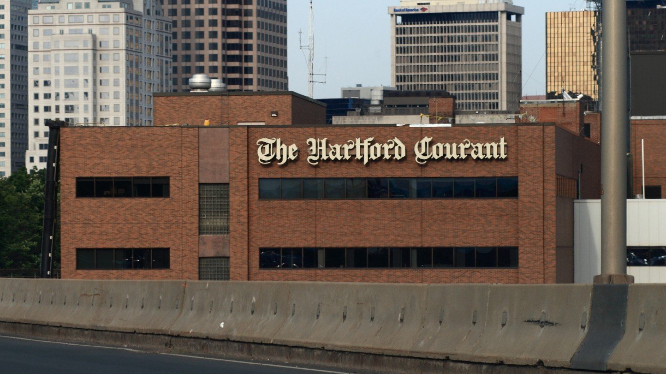 The Hartford Courant building in downtown Hartford, seen from I-84 East by Sage Ross