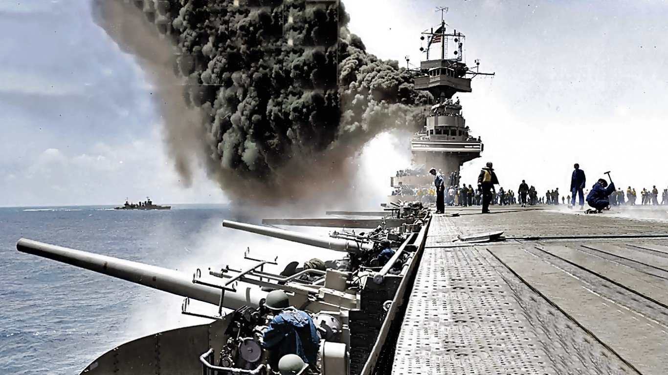 USS Yorktown during the Battle... by Cassowary Colorizations