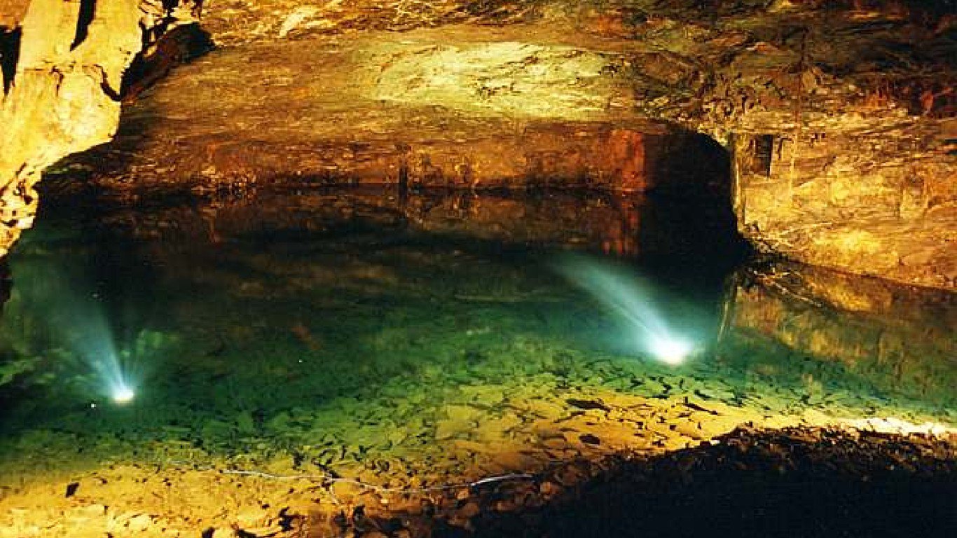 The underground lake in Carnglaze Caverns by Derek Hawkins