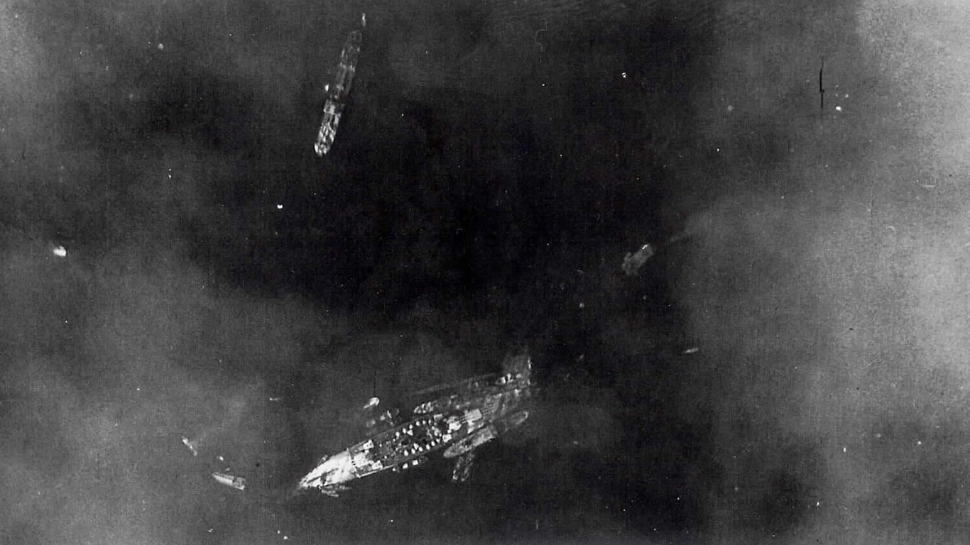 Italian ship BB LIttorio on November 12, 1940, after Taranto attack by Wolcott