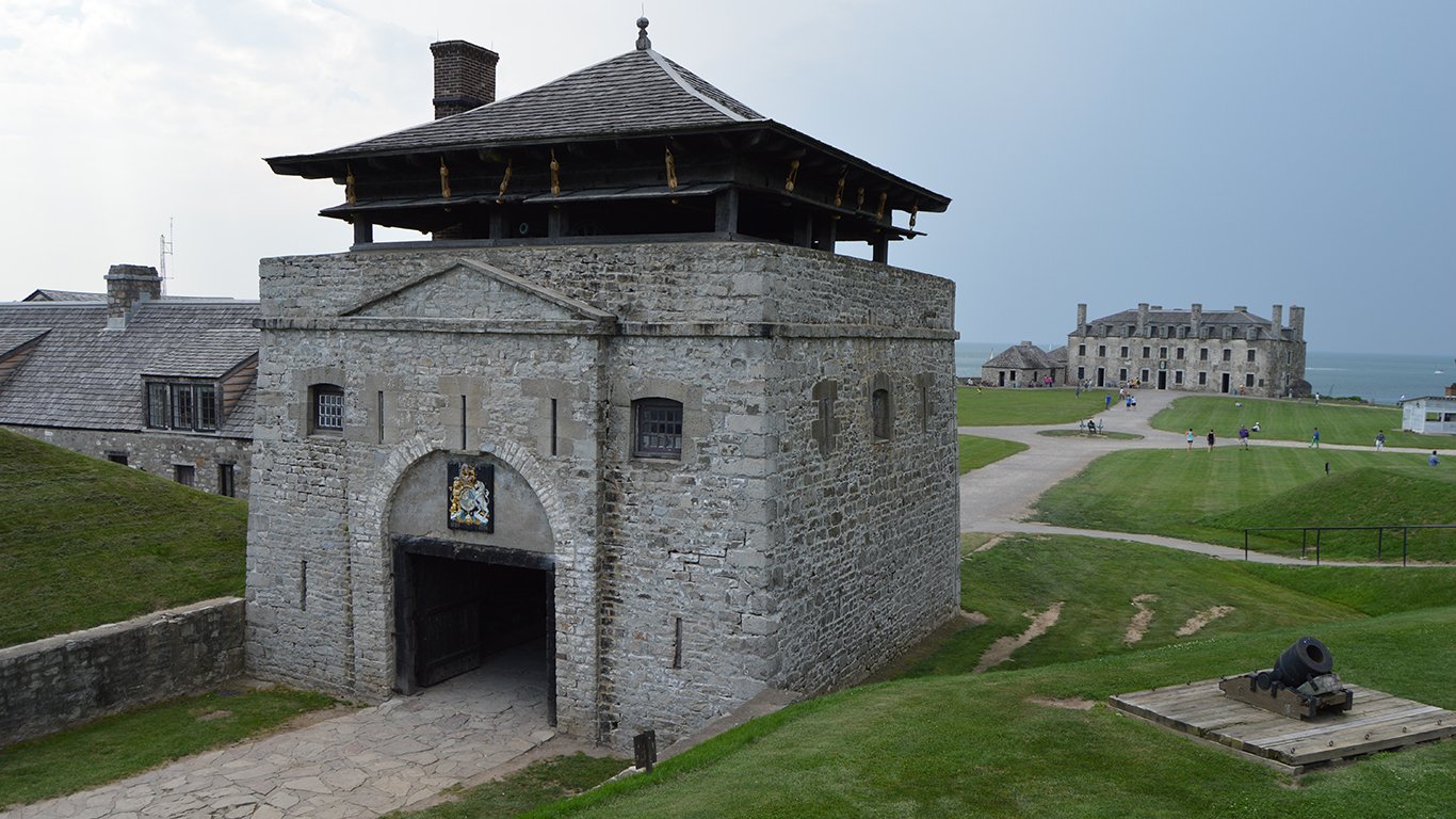 At Old Fort Niagara, one of the redoubts, the French Castle at the fort, and parade grounds by Embedded Data Bot 