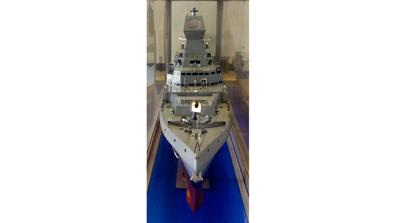Front view of a replica of Visakhapatnam-class destroyer by KCVelaga