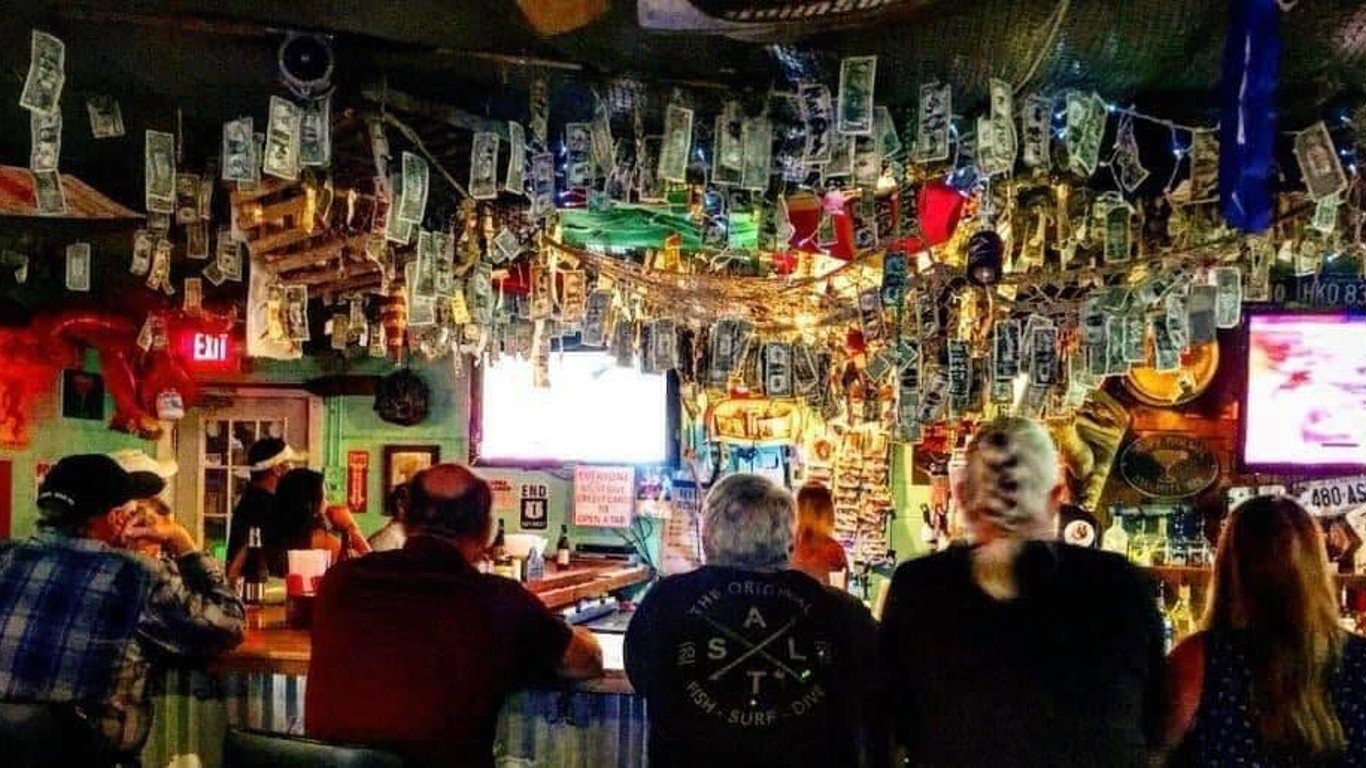 Bras hanging from the ceiling of a New Orleans, Louisiana bar