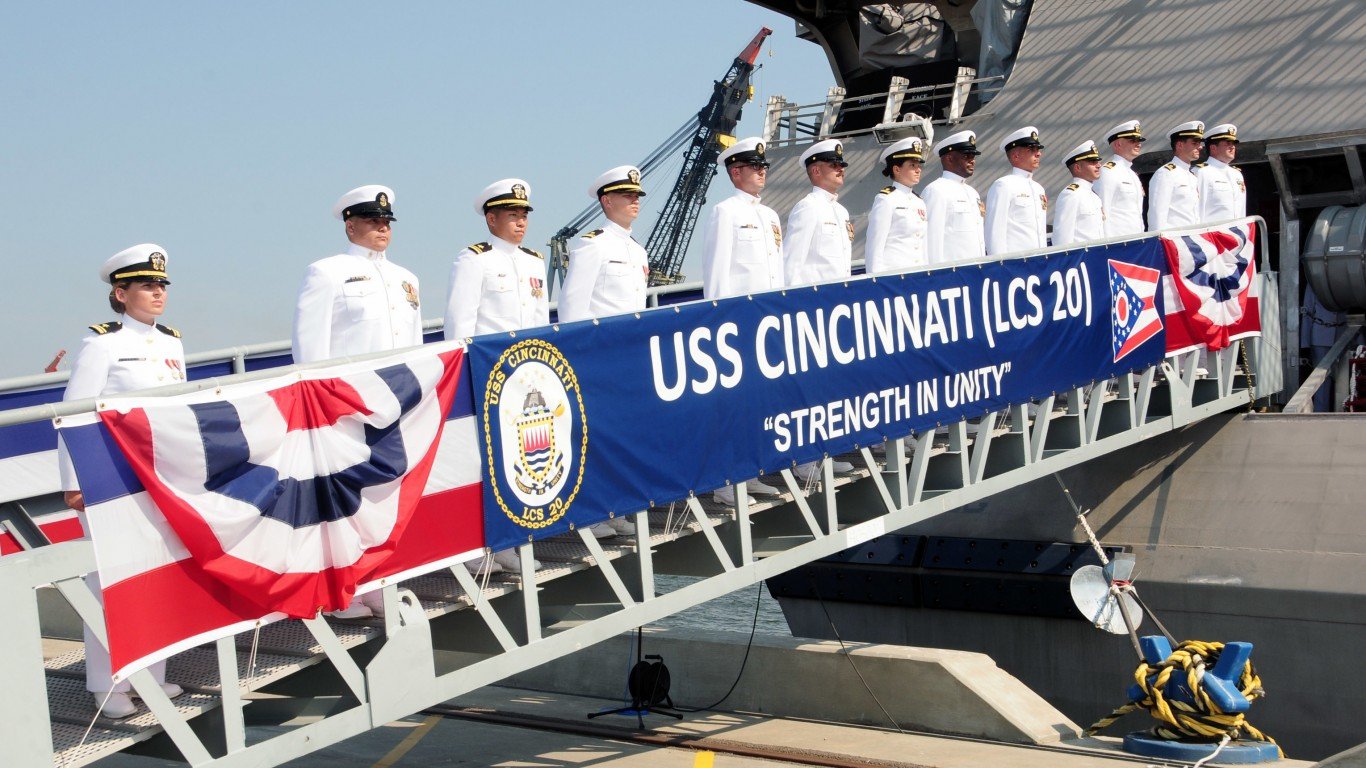 The crew of USS Cincinnati man... by Official U.S. Navy Page