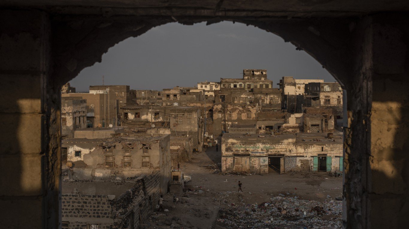 MOCHA, YEMEN - SEPTEMBER 22: Buildings lay in ruins on September 22, 2018 in Mocha, Yemen. The city was retaken from Houthi rebels in early 2017, part of Yemen's Saudi-led coalition-backed military campaign that has moved west along Yemen's coast. (Photo by Andrew Renneisen/Getty Images)